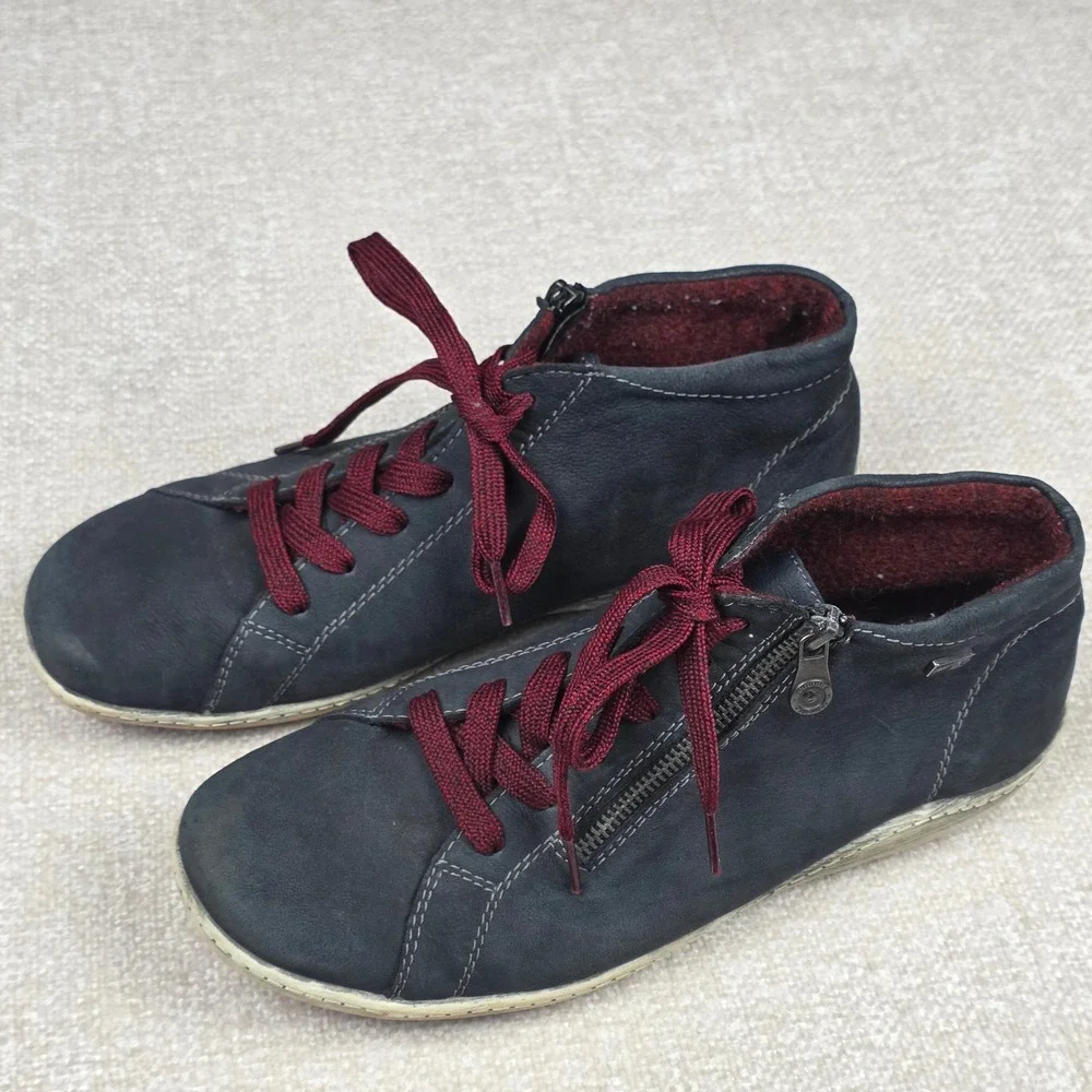 Remonte Tex Womens Leather High Top Sneakers Side Zip Boots Red Sole Size 42